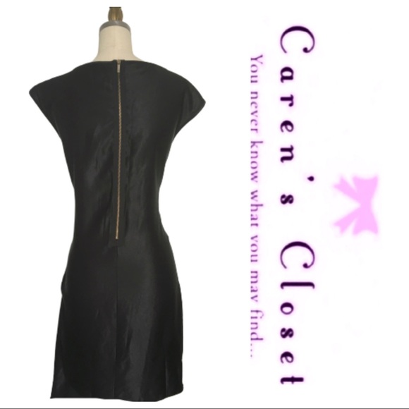 NWOT Racheal Roy Black Satin Faux Wrap Dress - Picture 4 of 4